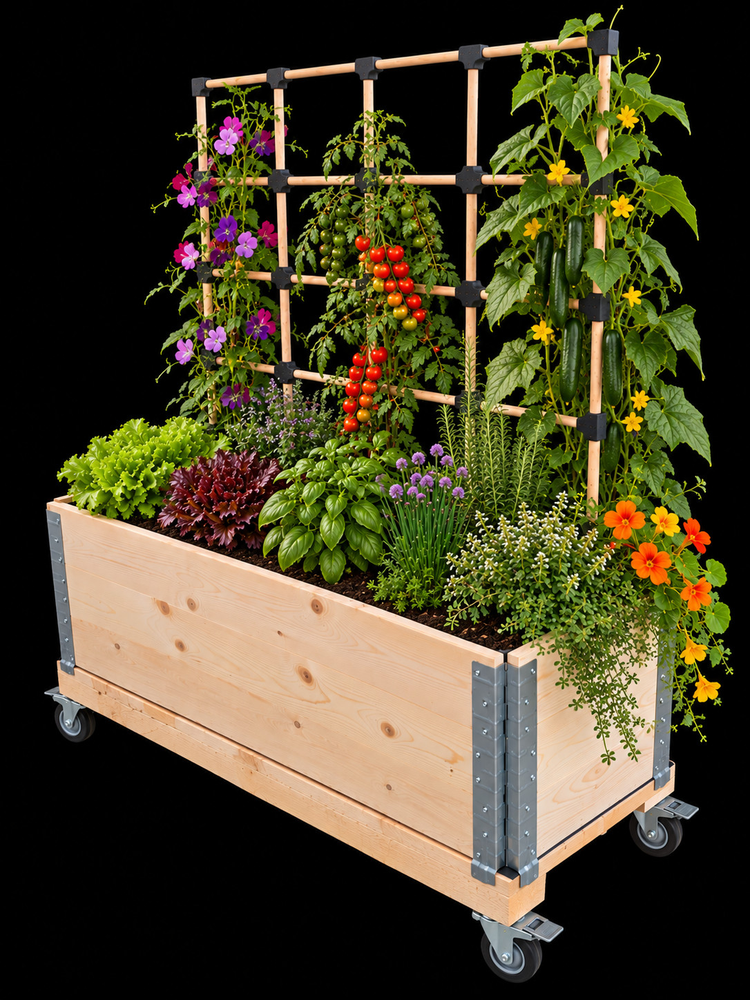 🌱 Hochbeet mit Rankgitter & Rollen – Schweizer Holz (1200 x 400 x 620/1620 mm) – Bild 4